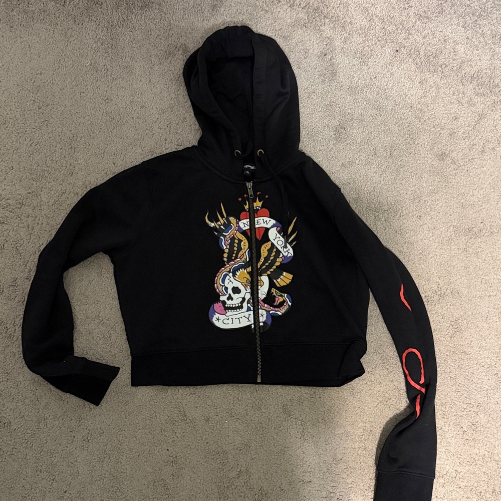 Ed Hardy Black Hoodie with Gold and Red Accents
